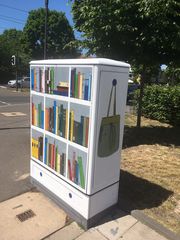 Bild vom bemalten Stromkasten vor der Integrierten Stadtteilbibliothek