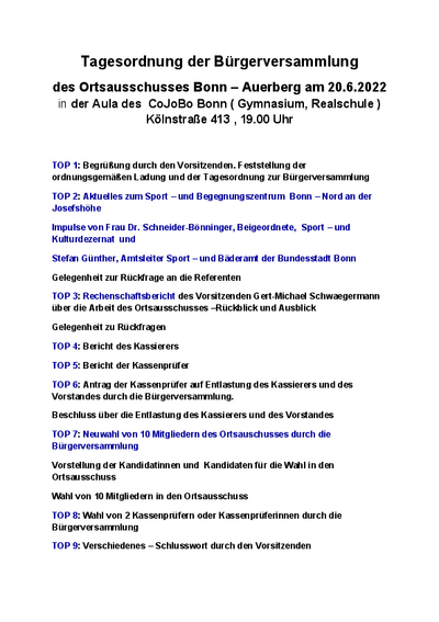 Bürgerversammlung 2022: Tagesordnung
